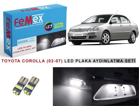 Toyota Corolla (2002-2007) LED Plaka Aydınlatma Ampul Seti FEMEX Parlak Beyaz ürün görseli 1