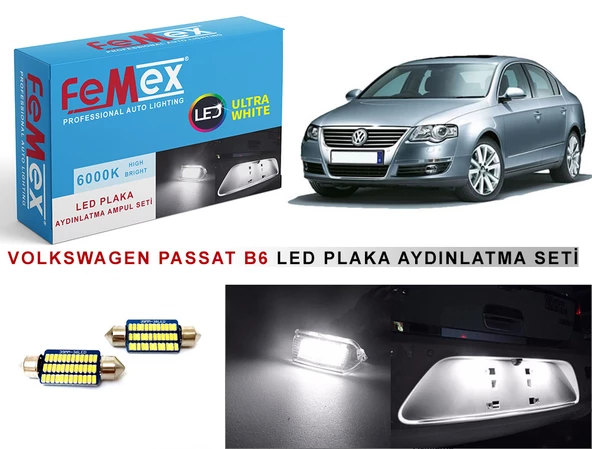Volkswagen Passat B6 LED Plaka Aydınlatma Ampul Seti FEMEX Parlak Beyaz ürün görseli 1