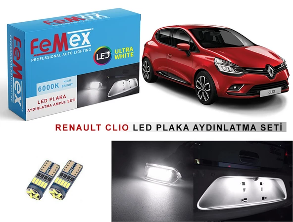 Renault Clio LED Plaka Aydınlatma Ampul Seti FEMEX Parlak Beyaz ürün görseli 1