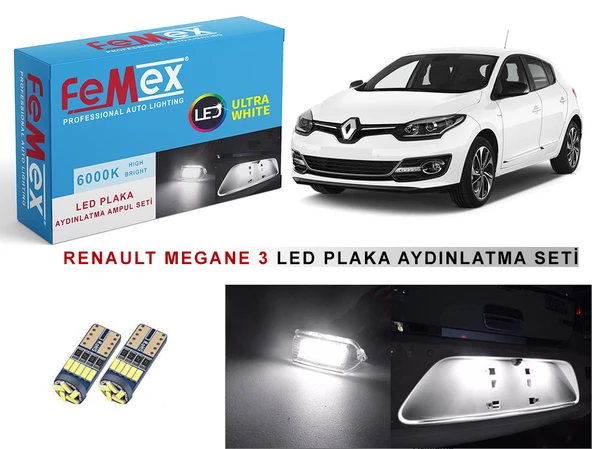 Renault Megane 3 LED Plaka Aydınlatma Ampul Seti FEMEX Parlak Beyaz ürün görseli 1