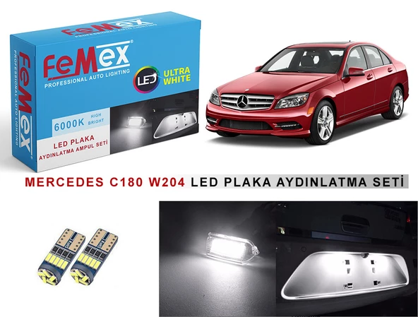 Mercedes C180 W204 LED Plaka Aydınlatma Ampul Seti FEMEX Parlak Beyaz ürün görseli 1