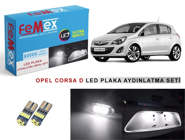 Opel Corsa D LED Plaka Aydınlatma Ampul Seti FEMEX Parlak Beyaz ürün görseli 1