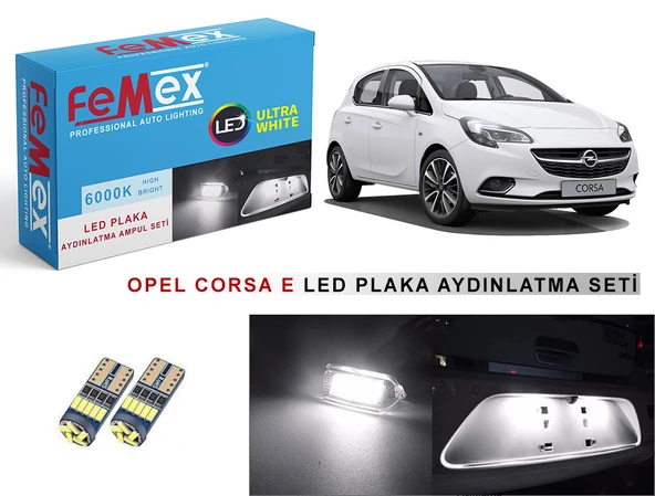 Opel Corsa E LED Plaka Aydınlatma Ampul Seti FEMEX Parlak Beyaz ürün görseli 1