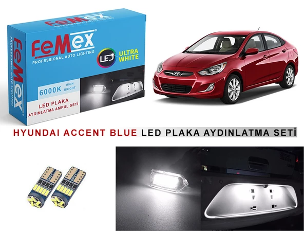 Hyundai Accent Blue LED Plaka Aydınlatma Ampul Seti FEMEX Parlak Beyaz ürün görseli 1