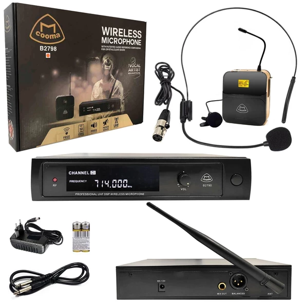 UHF KABLOSUZ MİKROFON 1 YAKA 1 HEADSET COOMA B-2798 ürün görseli 1