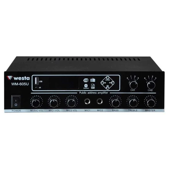 ANFİ 100W 2 BÖLGELİ DİJİTAL BLUETOOTH USB/MP3 TRAFOLU 220V WESTA WM-605U ürün görseli 1