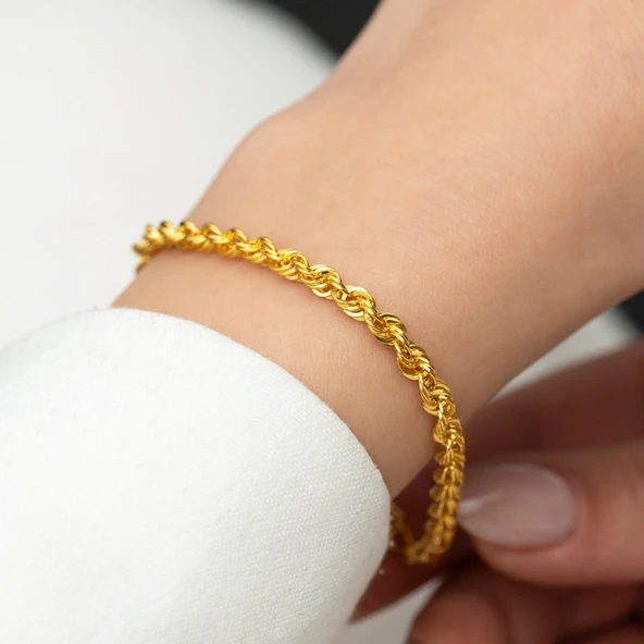 Halat Bileklik 3 mm 14 Ayar Altın - Resim 2