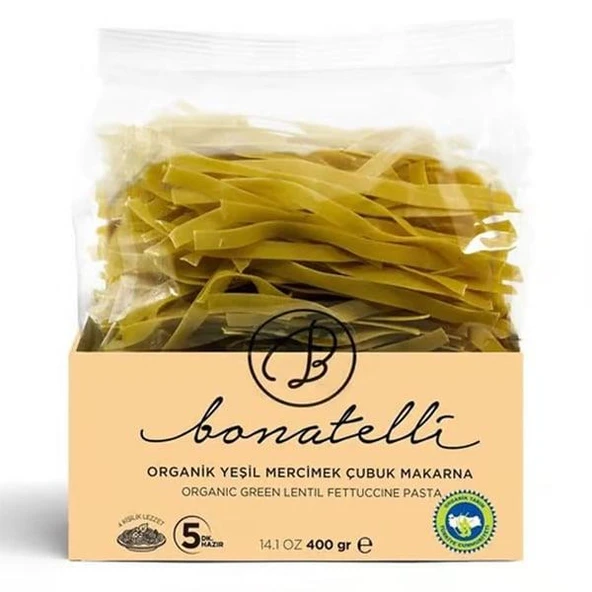 Bonatelli Organik Makarna Yeşil Mercimek Unlu Çubuk Makarna 400 g e ürün görseli 1