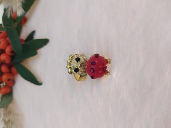 Rose Renk Ayı Figürlü Yüzük Kristalli Ayarlanabilir Çocuk Yüzük ürün görseli 1