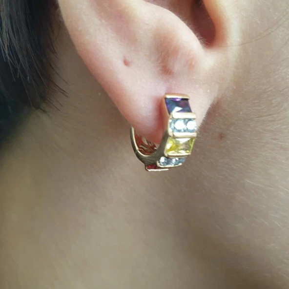 Renkli Taşlı Yuvarlak Küpe - Resim 7