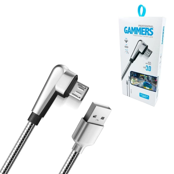POWERWAY GMX-1 Oyuncu Şarj Kablosu Micro 1 Metre Metal (AVD-338) ürün görseli 1