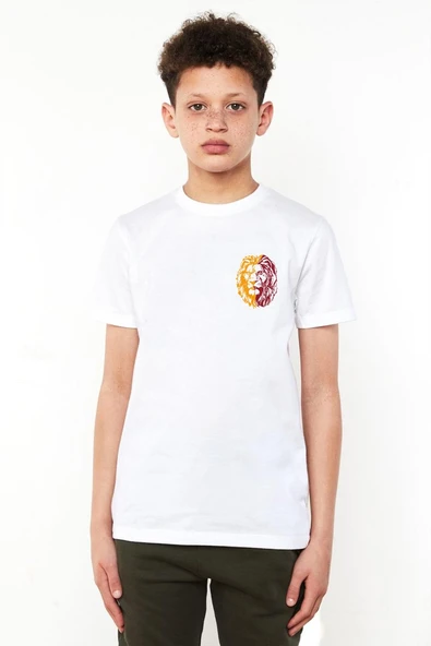 Sarı Kırmızı Aslan Beyaz Çocuk Bisikletyaka Tshirt ürün görseli 1