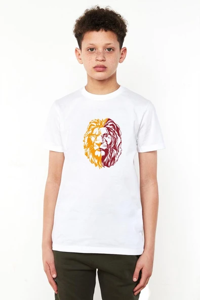 Sarı Kırmızı Aslan Beyaz Çocuk Bisikletyaka Tshirt ürün görseli 1