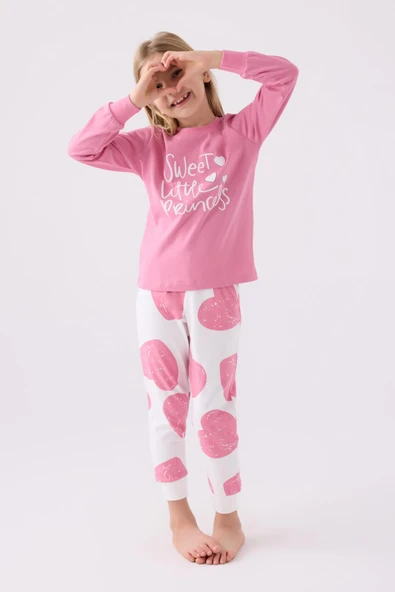 Roly Poly Premium Kız Çocuk Princess Pamuklu Rahat Kalıp Desenli Uzun Kol Pijama Takım ürün görseli 1