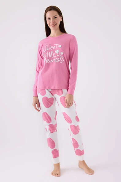 Roly Poly Premium Kadın Princess Desenli Pamuklu Rahat Kalıp Uzun Kollu Paça Lastikli Pijama Takım ürün görseli 1