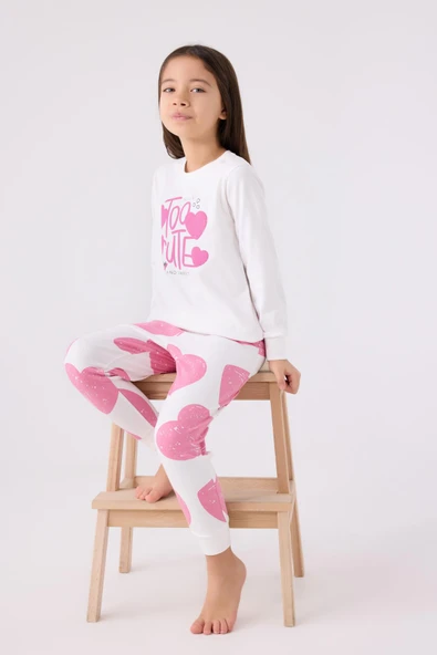 Roly Poly Premium Too Cute Garson Kız Çocuk Krem Uzun Kollu Pijama Takım ürün görseli 1