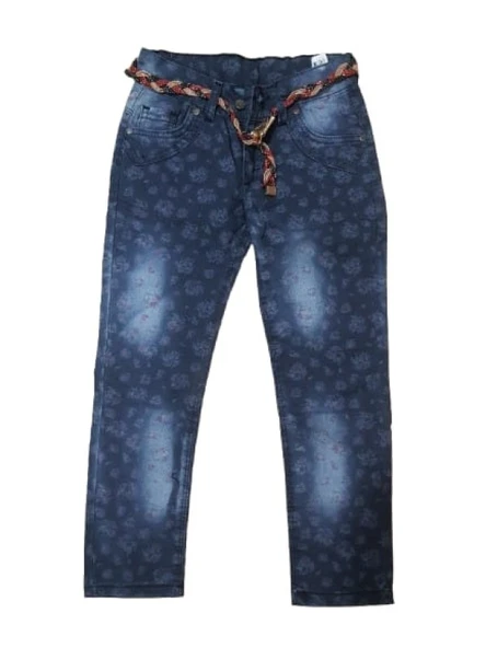 Pıtırık P01197 Çocuk Kız Çiçekli Baskılı Kot Pantolon ürün görseli 1