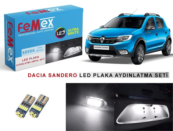 Dacia Sandero LED Plaka Aydınlatma Ampul Seti FEMEX Parlak Beyaz ürün görseli 1
