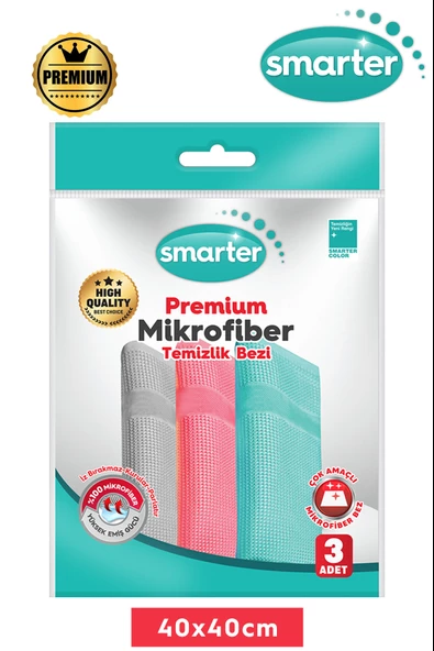 SMARTER PREMİUM 3 LÜ MİKROFİBER TEMİZLİK BEZ(40x40 ürün görseli 1