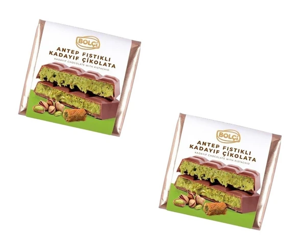 Bolçi Antep Fıstıklı Kadayıf Dolgulu Sütlü Çikolata - Dubai Çikolatası 100g (2 ADET) ürün görseli 1