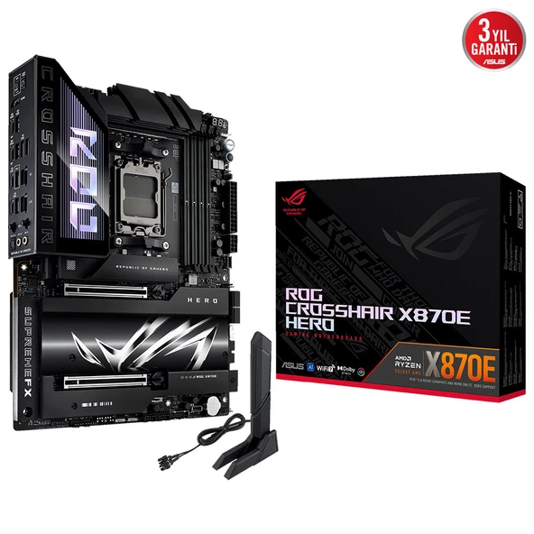 ASUS - ROG CROSSHAIR X870E HERO, 4xDDR5, 5xM.2, HDMI, DP, Type-C, PCIe 5.0, 2xWi-Fi 7, Bluetooth v5.4, AMD Ryzen 9000-8000 ve 7000 Serisi, AM5 Soket Anakart ürün görseli 1