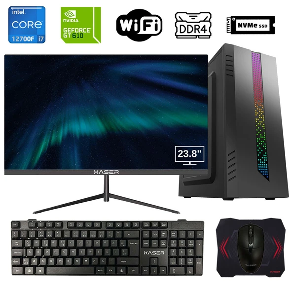 Xaser Xsr915 i7 12700F 16GB Ram 256GB M.2 NVMe SSD 2GB GT610 23.8 Monitör Ofis Hazır Sistem ürün görseli 1