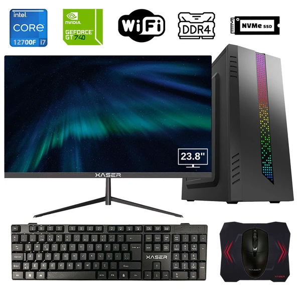 Xaser Xsr917 i7 12700F 16GB Ram 256GB M.2 NVMe SSD 4GB GT740 23.8 Monitör Ofis Hazır Sistem ürün görseli 1