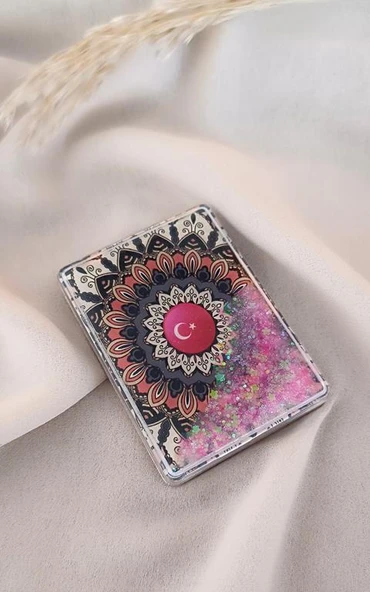Ayna Makyaj Aynası Çanta Türk Bayrağı Sulu Model Cep El Seyehat Taşınabilir Ayna Pullu Kozmetik ürün görseli 1