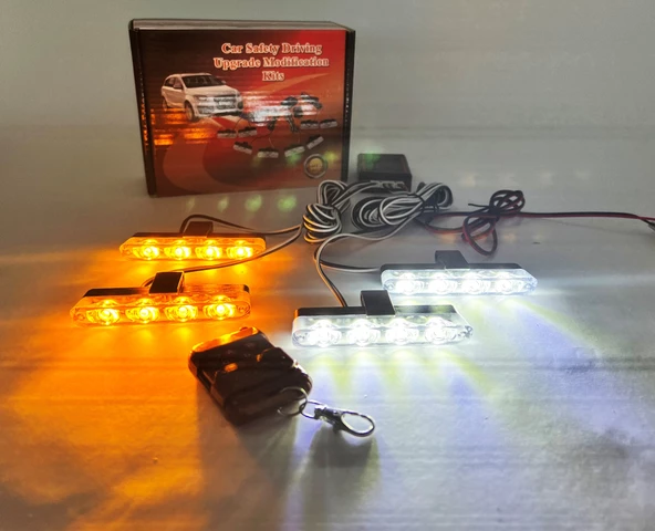 Turuncu Beyaz Panjur Led 4lü Çakarlı Modlu Kumandalı 12v ürün görseli 1