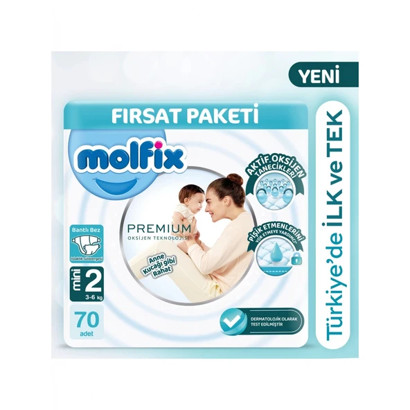 Molfix Premium Bebek Bezi Fırsat Paketi 2 Beden 3-6 Kg 70 Adet ürün görseli 1