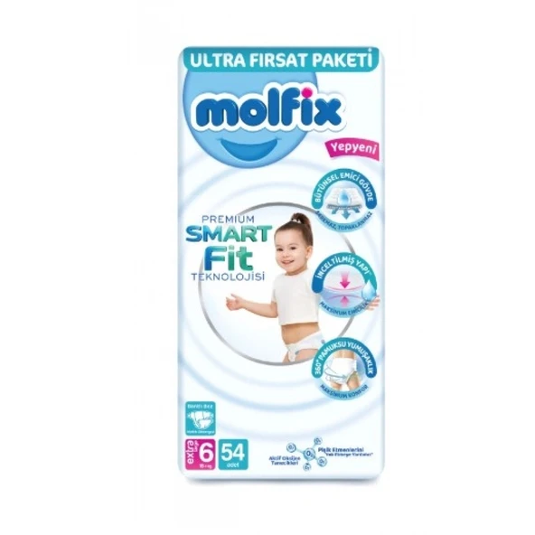 Molfix Premium Bebek Bezi Ultra Fırsat Paketi 6 Beden 15+ Kg 54 Adet ürün görseli 1