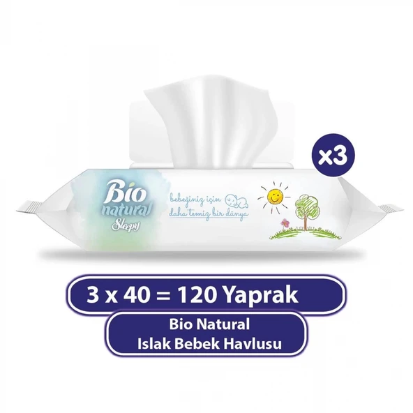 Sleepy Bio Natural Islak Havlu Mendil 3x40 120 Yaprak ürün görseli 1