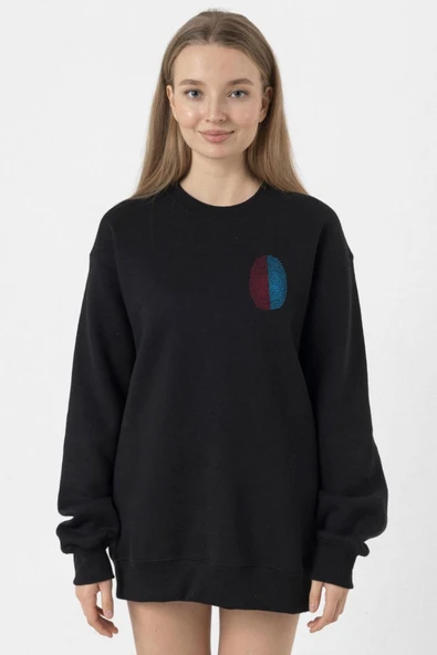Bordo Mavi Parmak İzi Siyah Kadın 2ip Sweatshirt ürün görseli 1