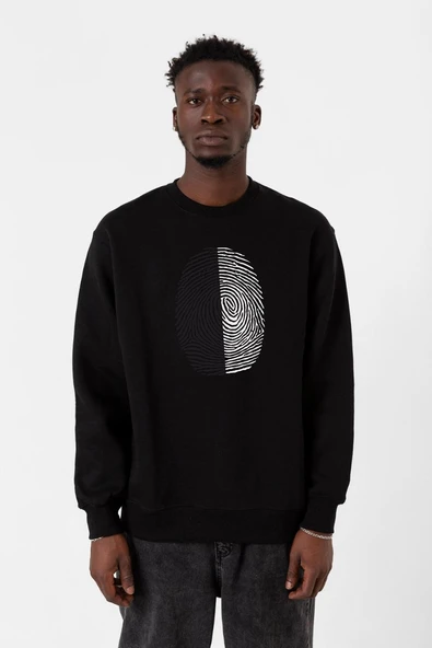 Siyah Beyaz Parmak İzi Siyah Erkek 2ip Sweatshirt ürün görseli 1