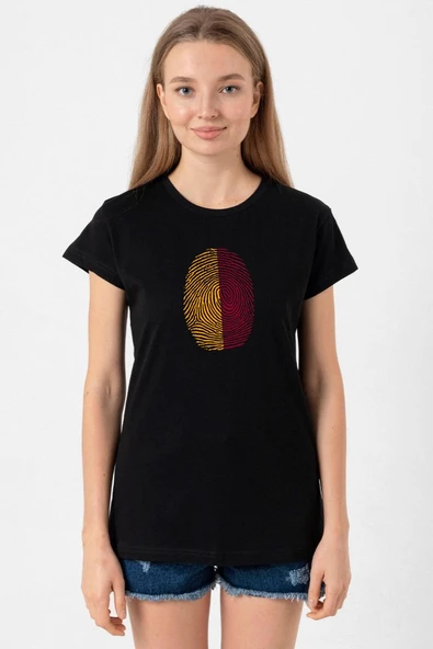 Sarı Kırmızı Parmak İzi Siyah Kadın Tshirt ürün görseli 1