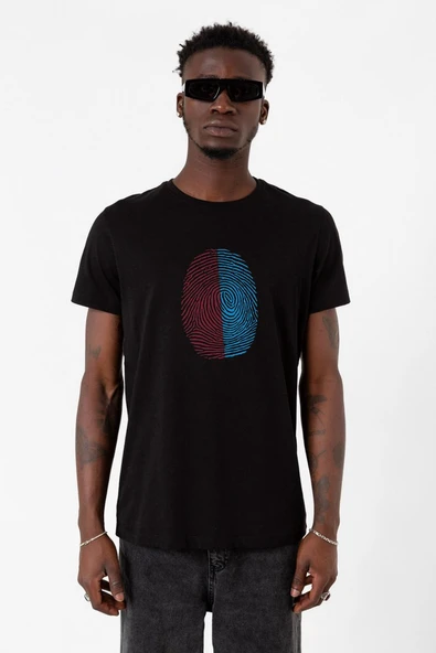 Bordo Mavi Parmak İzi Siyah Erkek Tshirt ürün görseli 1