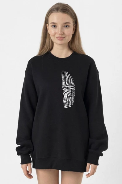 Siyah Beyaz Parmak İzi Siyah Kadın 2ip Sweatshirt ürün görseli 1