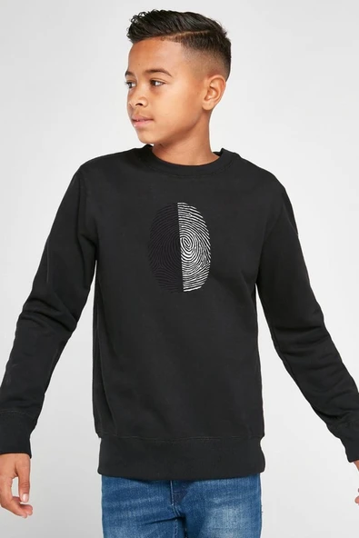 Siyah Beyaz Parmak İzi Siyah Çocuk 2ip Sweatshirt ürün görseli 1