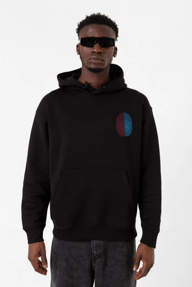 Bordo Mavi Parmak İzi Siyah Erkek 3ip Kapşonlu Sweatshirt ürün görseli 1