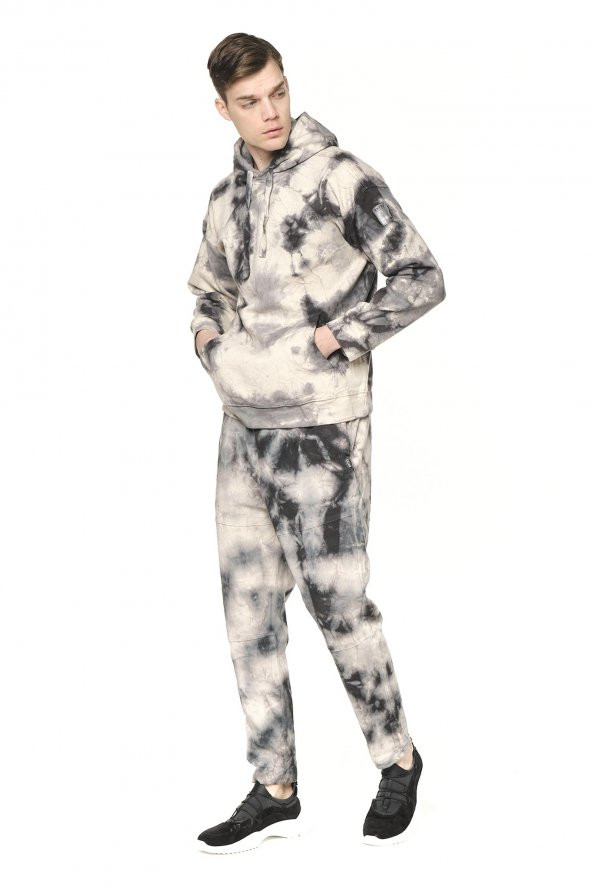 Erkek Batik Kapüşonlu Kanguru Cepli Uzun Kollu Pamuklu Sweatshirt - Resim 3