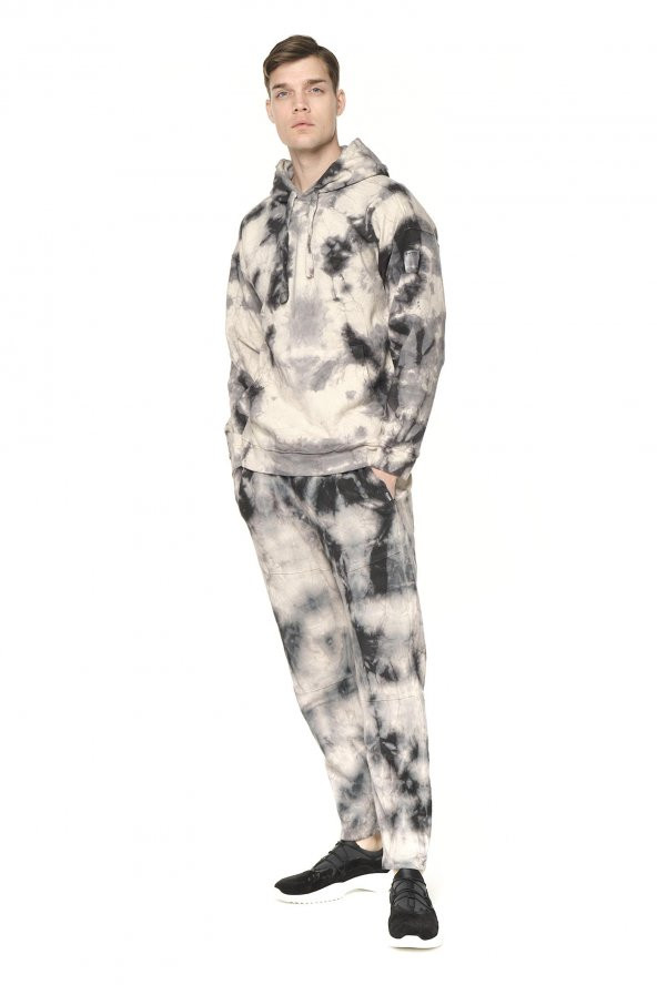 Erkek Batik Kapüşonlu Kanguru Cepli Uzun Kollu Pamuklu Sweatshirt - Resim 4