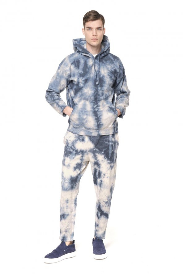 Erkek Batik Kapüşonlu Kanguru Cepli Uzun Kollu Pamuklu Sweatshirt - Resim 9