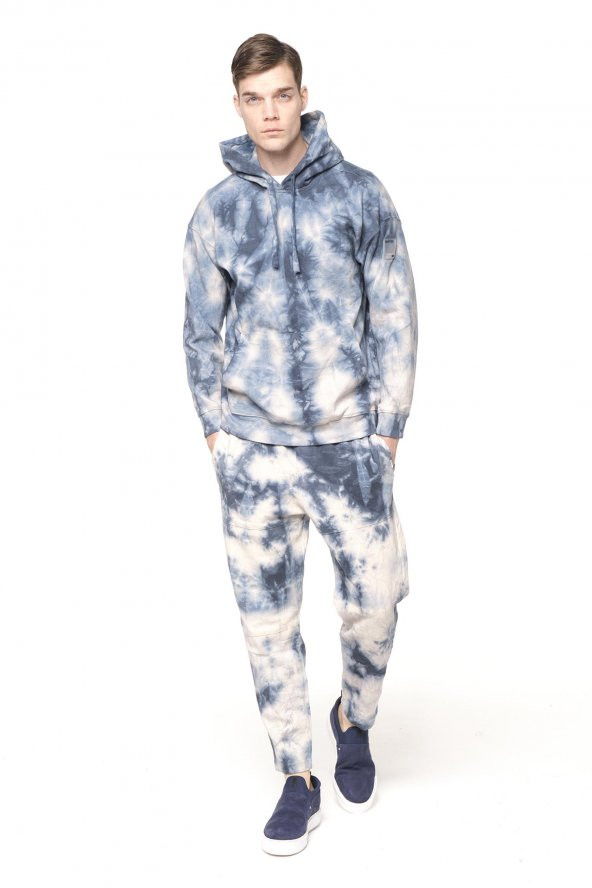 Erkek Batik Kapüşonlu Kanguru Cepli Uzun Kollu Pamuklu Sweatshirt - Resim 11
