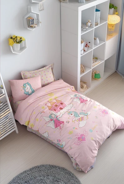 Kolay Ütülenir Nevresim Takımı Tek Kişilik Unicorn Dreams Pembe ürün görseli 1