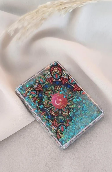 Ayna Makyaj Aynası Çanta Türk Bayrağı Sulu Model Cep El Seyehat Taşınabilir Ayna Pullu Kozmetik ürün görseli 1