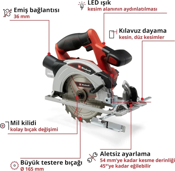 Einhell TE-CS 18/165/1 Li Akülü Daire Testere 18V 2.5 Ah - Resim 2