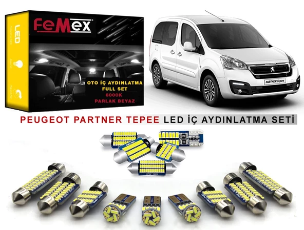 Peugeot Partner Tepee LED İç Aydınlatma Ampul Seti FEMEX Parlak Beyaz ürün görseli 1