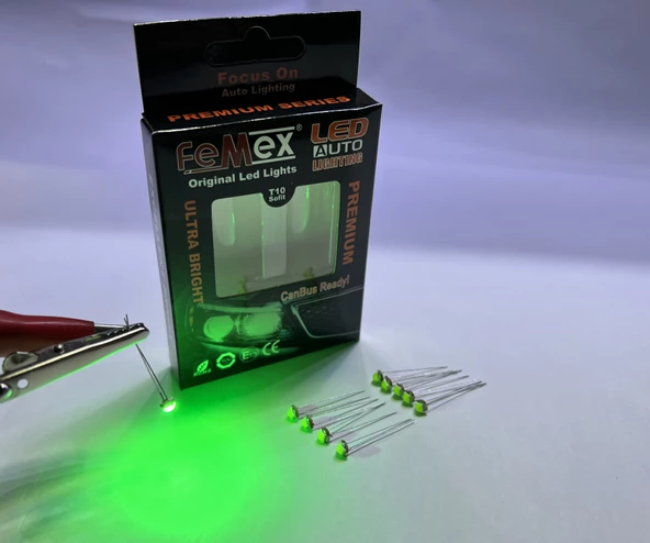FEMEX PREMİUM 10'LU İNCE BACAKLI KIL LED 3030 CHİPSET 1SMD MİNİ LED AMPUL YEŞİL ürün görseli 1