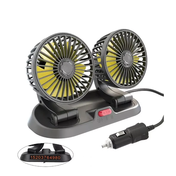 Araç İçi Torpido Üstü Çift Fanlı Oto Vantilatör 360° Dönerli Numaratörlü 12-24 V ürün görseli 1