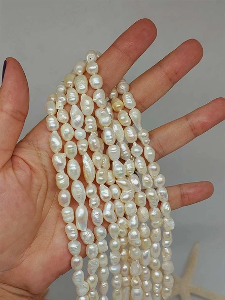 İnci Dizi Beyaz Doğal Parçalar 6-9mm Aralığı (53344) ürün görseli 1